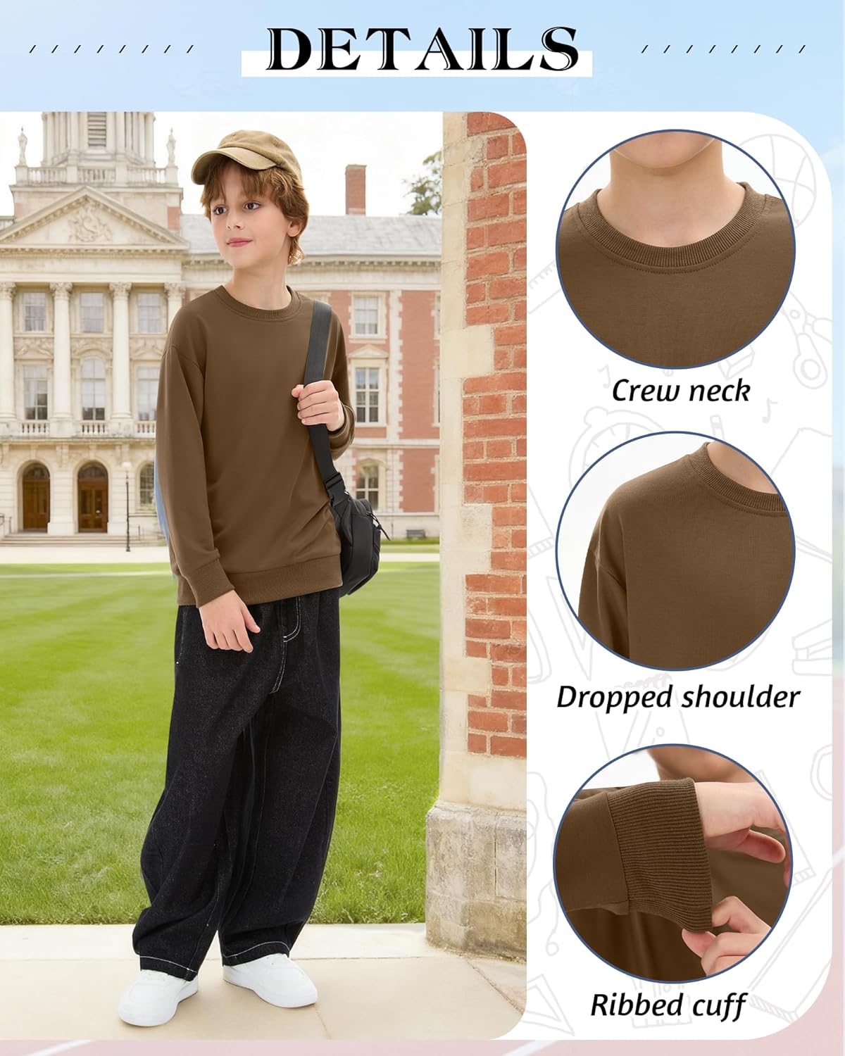 3 Pack Boys Crew Neck Sweatshirt Kids Lightweight Long Sleeve Relaxed Pullover Youth Basic Spring Sweatshirt - Image 5