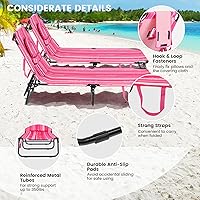 Vista 24 de GYMAX Silla bronceadora, silla de playa de 350 libras con orificio facial, almohada lavable y correa de transporte, tumbona plegable ajustable