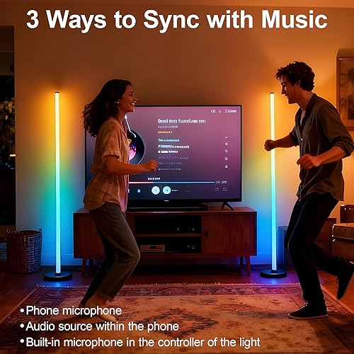 Miniatura 2 de Lámpara de Pie LED de Esquina Alimentada por USB con Aplicación y Control Remoto, Lámpara LED IC+RGBW que Cambia de Color con Sincronización de
