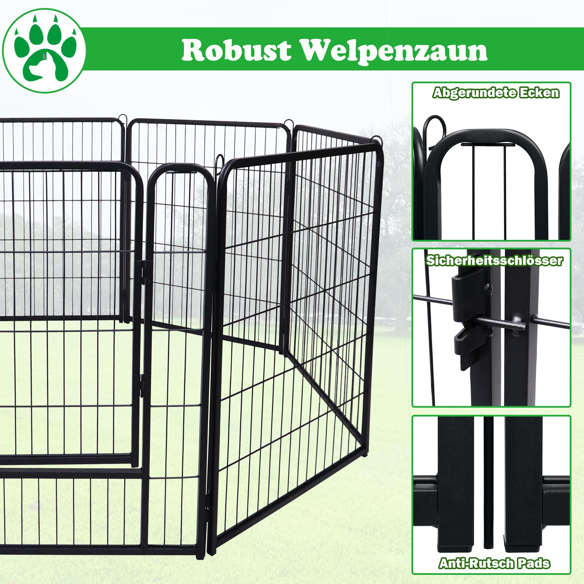 SUBTLETY Juego de parques para perros de 16 piezas con puertas y anclajes de tierra, cercado para perros plegable, resistente a la intemperie, portátil, para jardín, camping