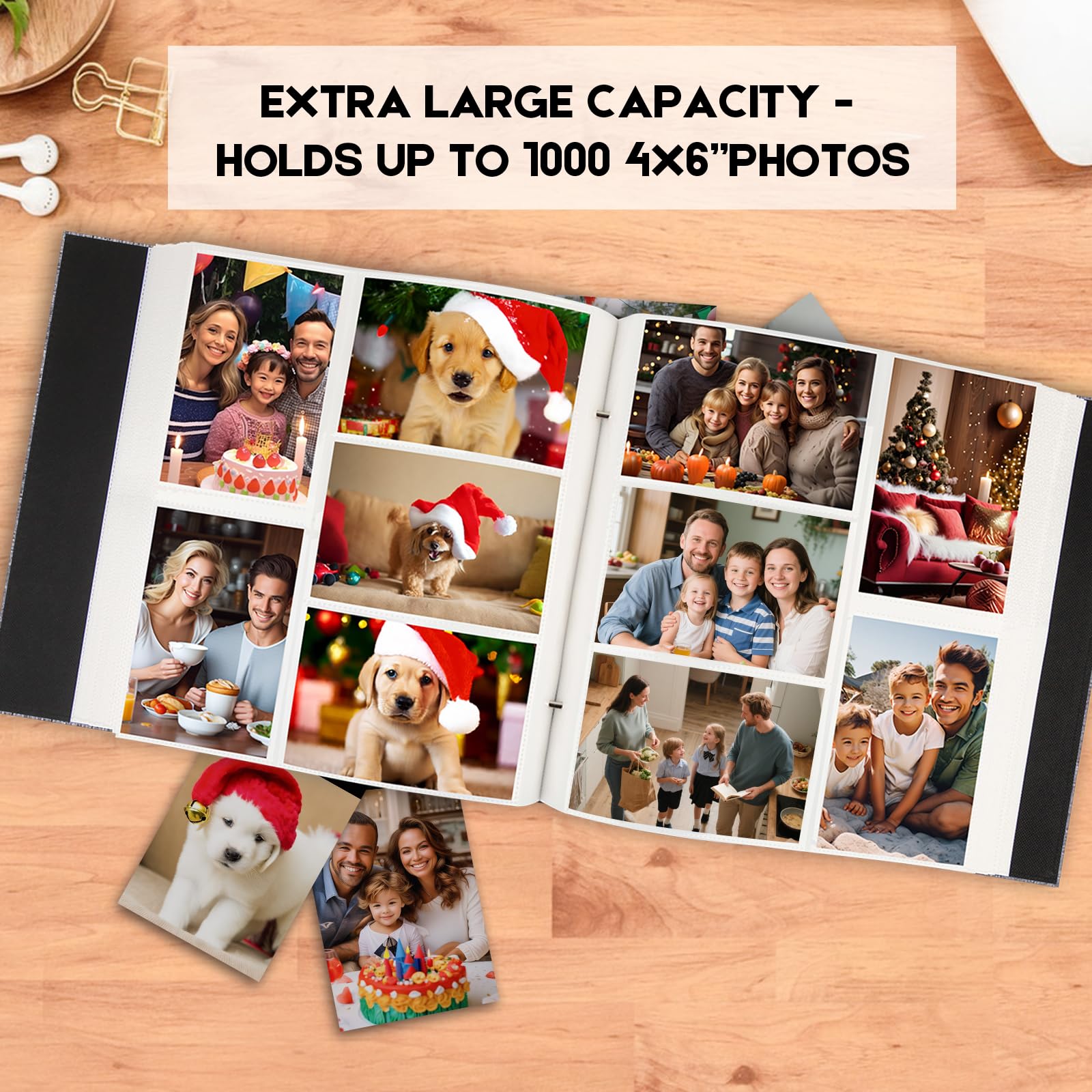 Photo Album 4x6 1000 Pockets, Extra Large Capacity Linen Cover with Front Window 4 x 6 Picture Album Holds 1000 Horizontal and Vertical Photos, Acid-free Pages 4x6 Wedding Family Photo Album (Gray)