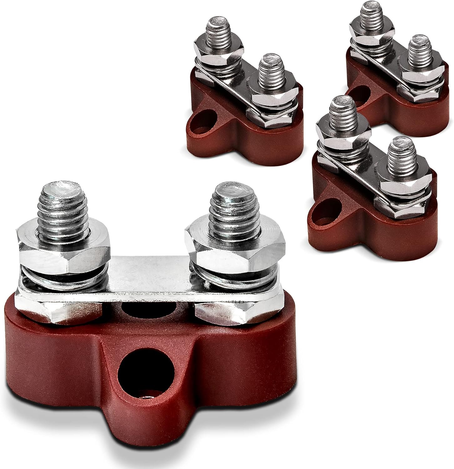 True Mods 4pc 12V - 48V Dual Stud Battery Junction Post 5/16 Inch M8 Power Distribution Post Terminal Stud Bus Bar Power Ground Insulated Battery for Car Auto Automotive Marine Trailer RV Boat - Red