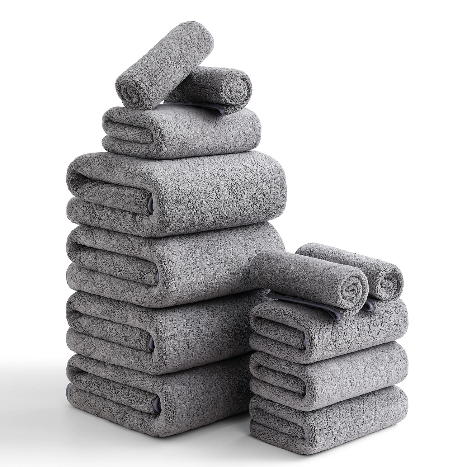 Luxury Bath Towels Set - 12 Piece 4 Bath Towels 4 Hand Towels 4 Washcloths 100 Microfiber Extra
