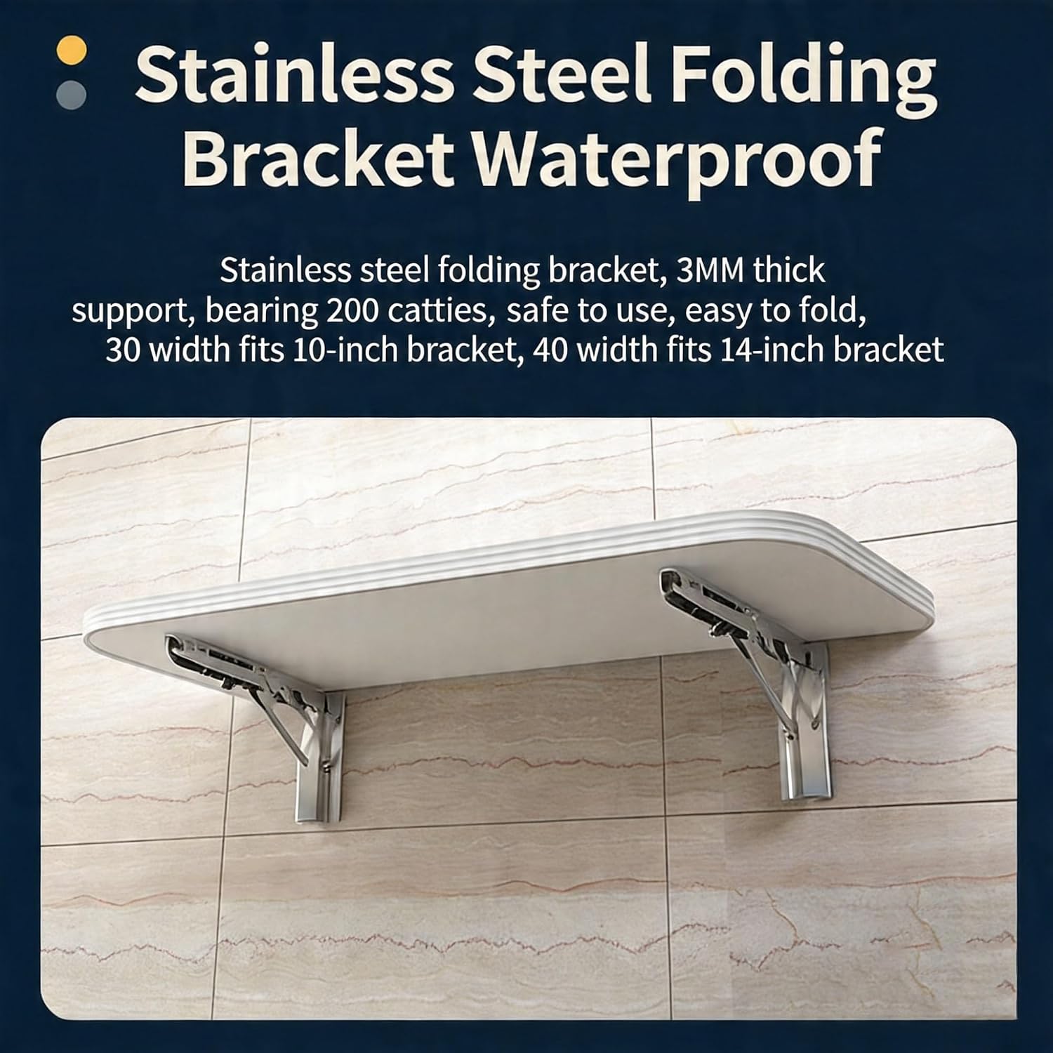 Generisch Folding Wall Table, Stainless Steel, Rounded Corners Folding Table, for Small Spaces, Laundry Room, Computer Desk, Foldable Hanging Work(50cm/19.68in)