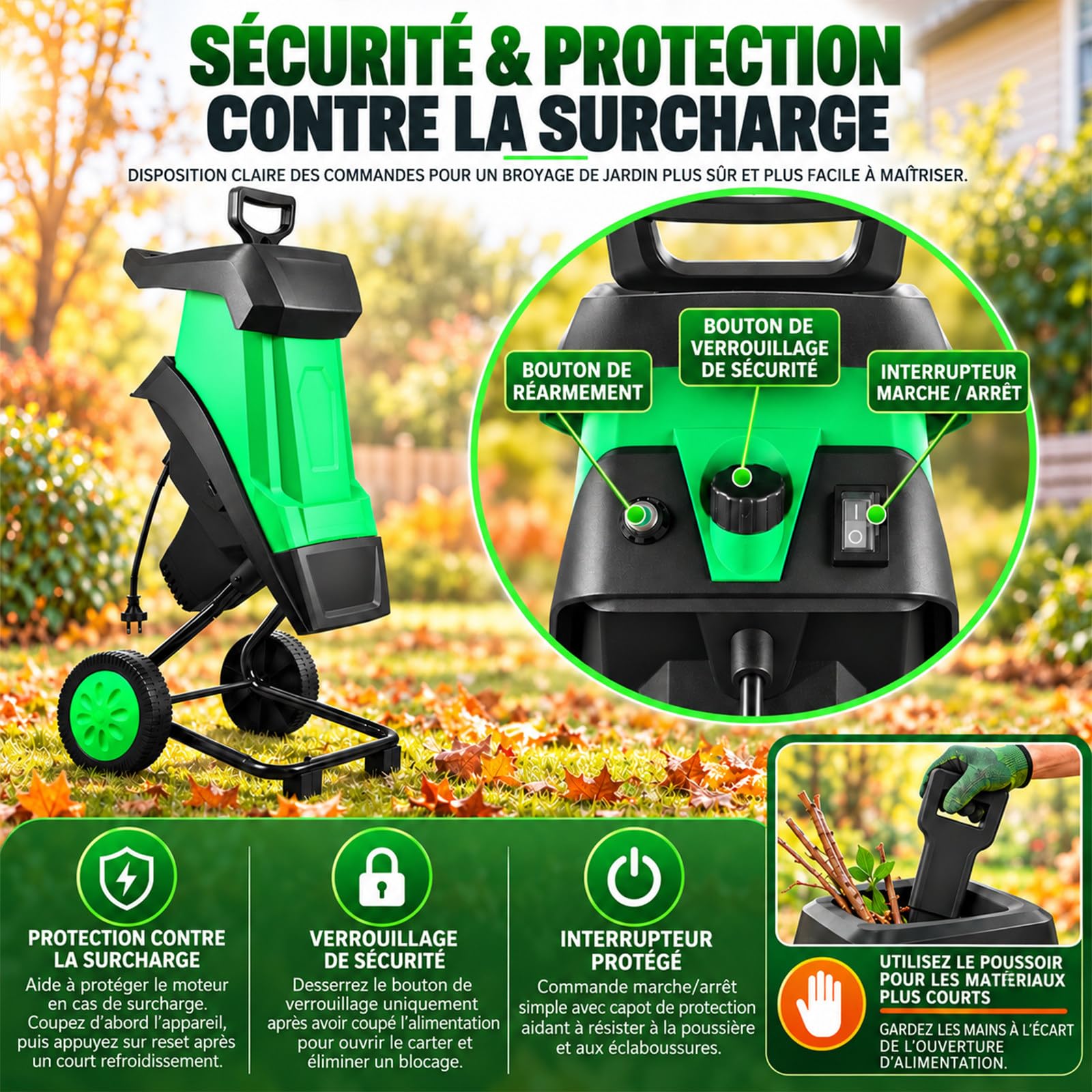 Broyeur De Végétaux Électrique 2400W avec Sac 50L