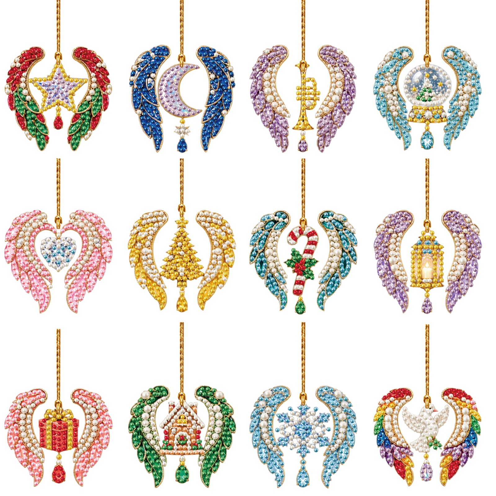 12Pcs Pearl Art Christmas Ornaments DIY Pearl Diamond Art Kits for Adults — image 1