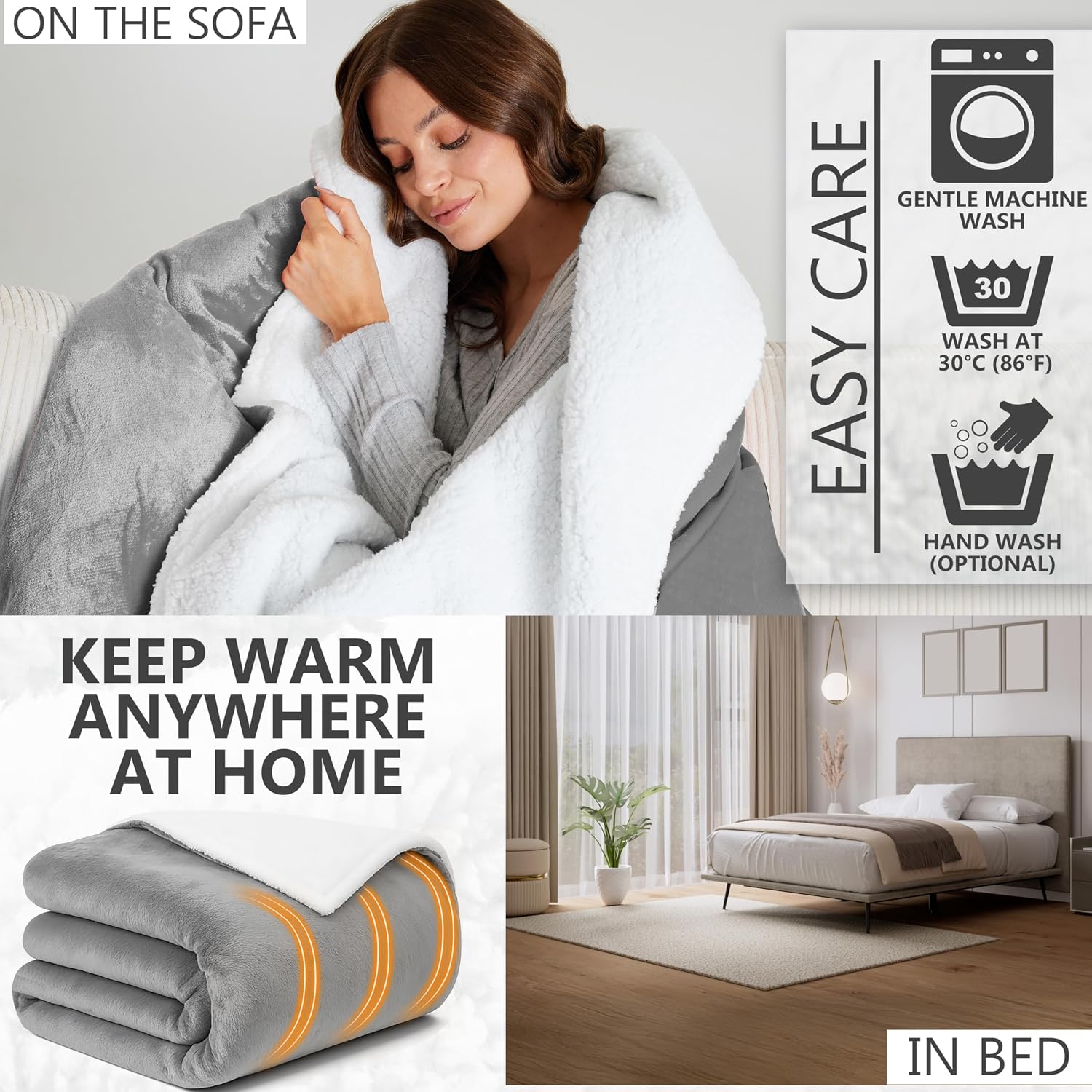 Get Trend Heated Blanket Electric Luxurious Fleece King Blanket, 9 Heat Settings & 12H Auto Shut-Off, Gifts for Grandma, Grandpa, Seniors, 90x105 in (Light Grey, King US)