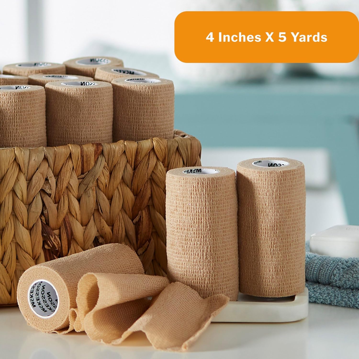 McKesson Cohesive Bandages, Non-Sterile, Compression Bandage, 4 in x 5 yd, 1 Count, 18 Packs, 18 Total