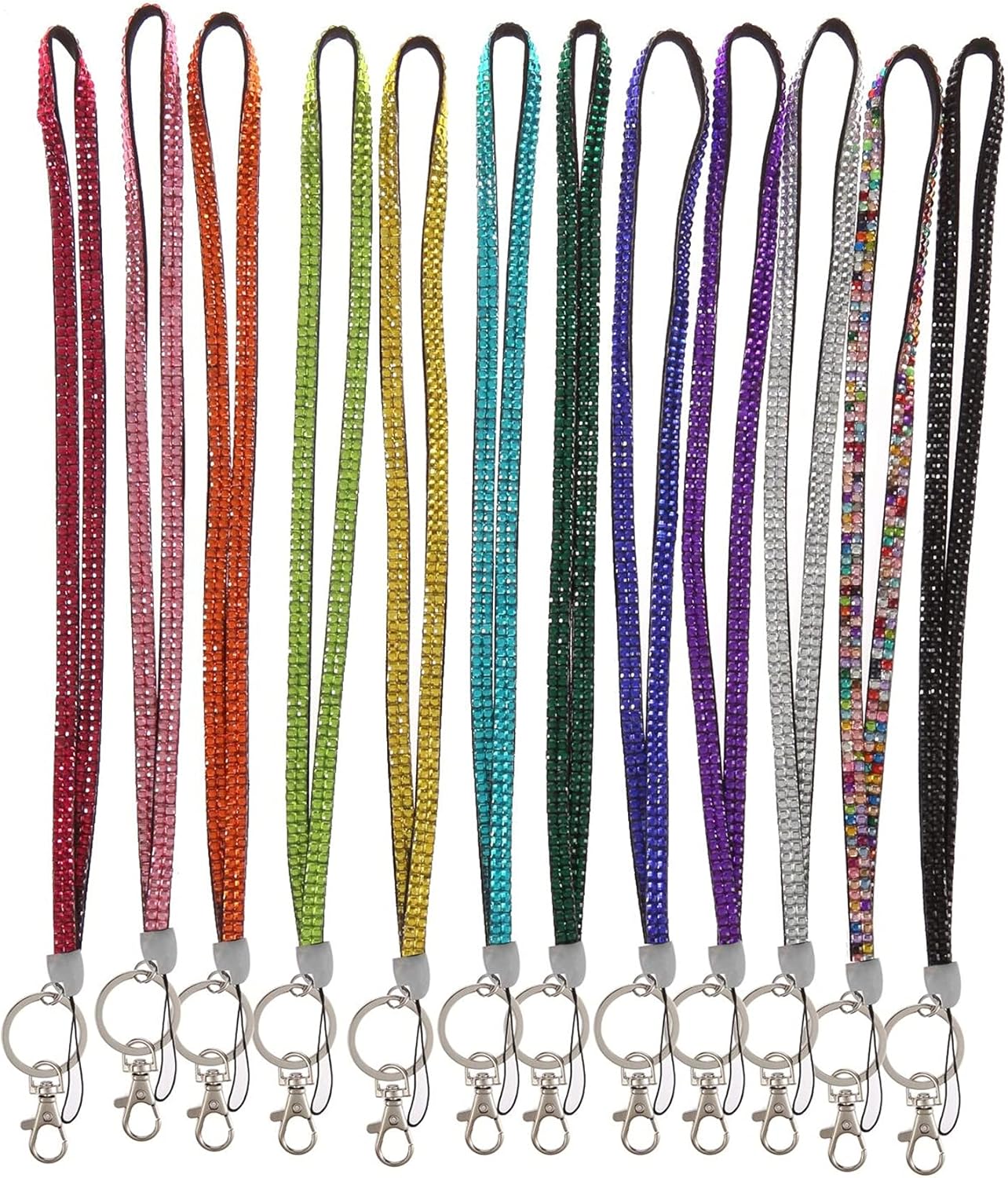 Fashion 12PCS Pack 32" All Around Crystal Neck Lanyard,Exclusive Blingbling ID Badge Holder,Sparkle Rhinestone Name Card Holder For Women(12X)