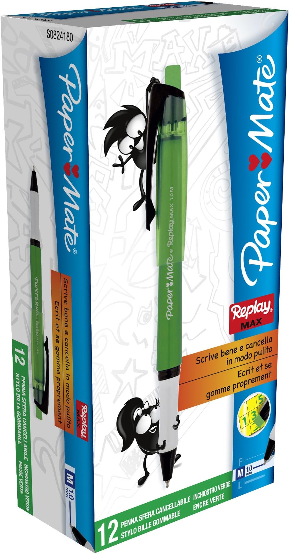 Paper Mate Replay Max Erasable Ball Pen Medium Tip - Green (Pack of 12)