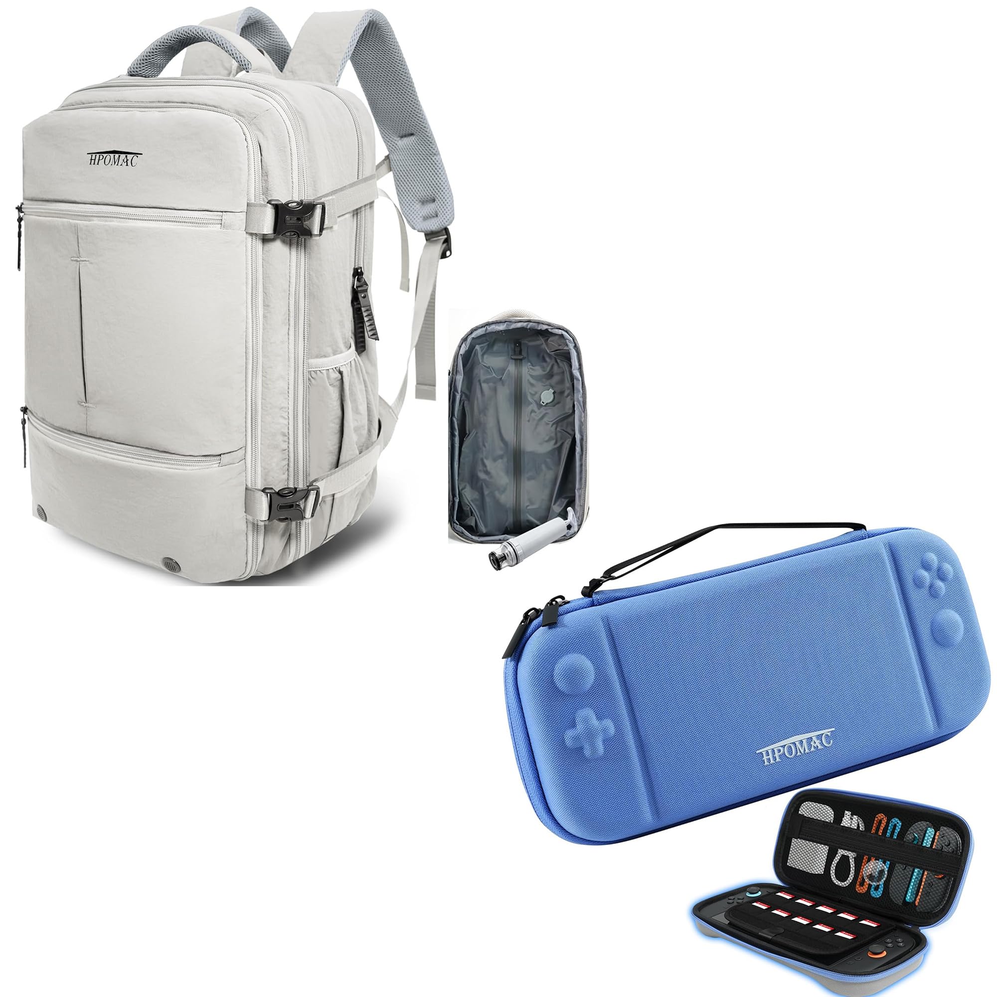 HPOMAC Vacuum Compression Backpack, Carry-On Size Travel Backpack with Vacuum System and Pump & Nintendo Switch 2 Carrying Case, Slim Hard Shell Travel Case
