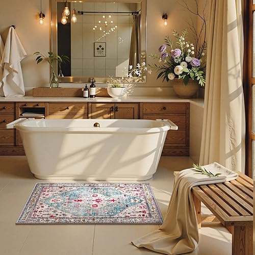 Miniatura 8 de Lahome Alfombra Boho Tribal de 2x4.3 - Alfombra Lavable para Lavandería Aqua Suave, Alfombra de Puerta Lavable a Máquina, Alfombra Antideslizante