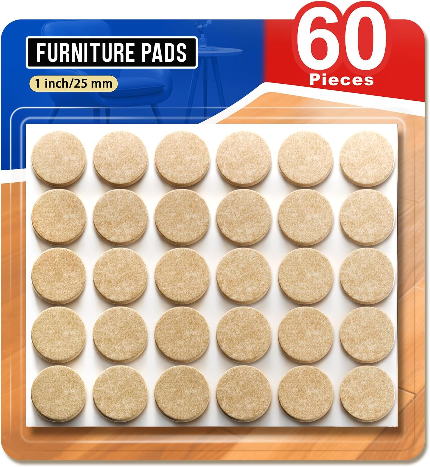 Ansible 60 PCS Chair Leg Floor Protectors,25mm Felt Pads for Furniture Feet
