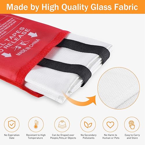 Vista 7 de Mondoshop Emergency Fire Blankets for Home Kitchen Emergency Fire Blankets for Camping, Picnic, Fireplace, School, Grill, Car, Office, Warehouse