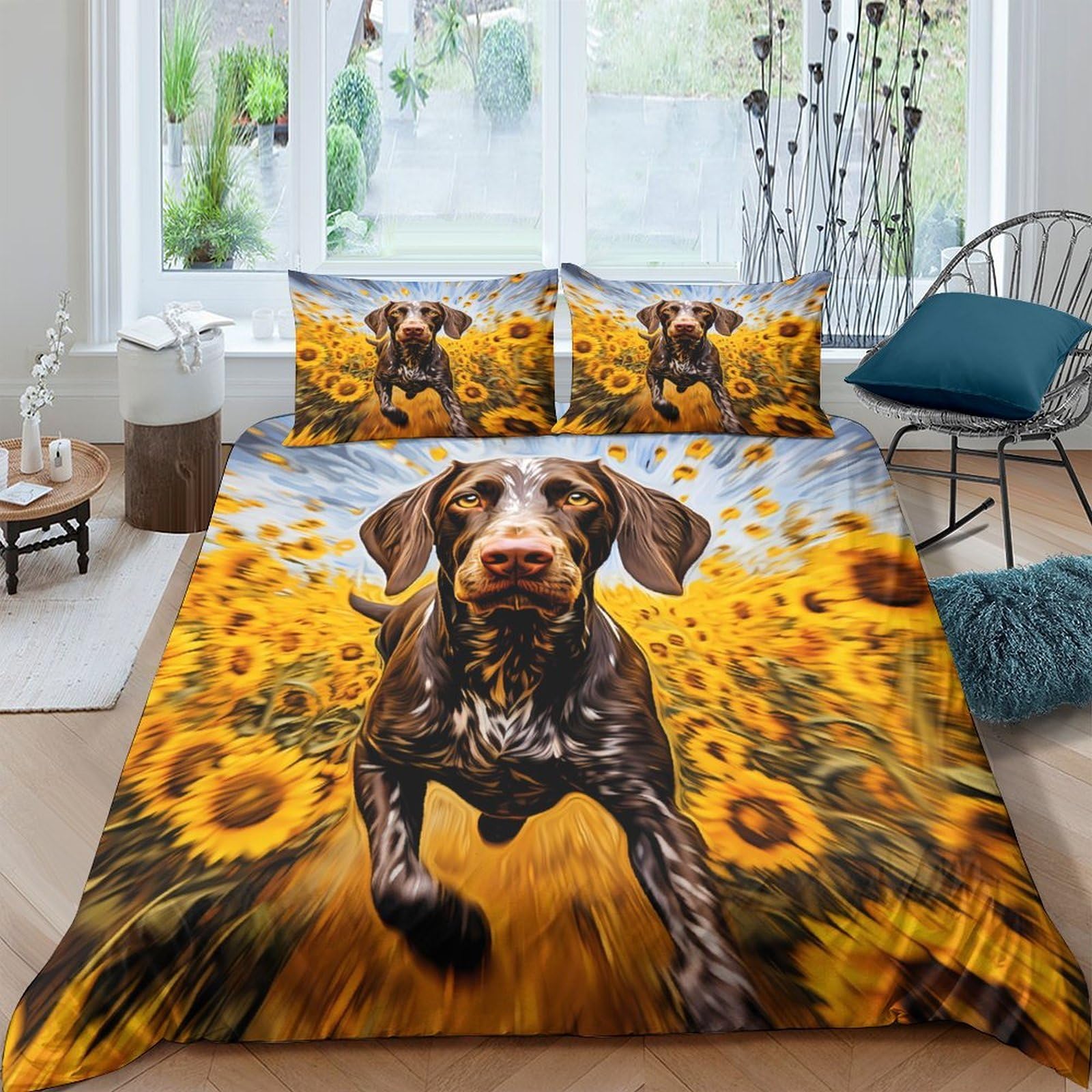 Ctjqhvkz Style-1 3D Printed Sunflower Field Fitted Sheet Microfiber Dog Running Bed Cover For Bedroom Guest Room Easy Care Decor Single（135X200cm）
