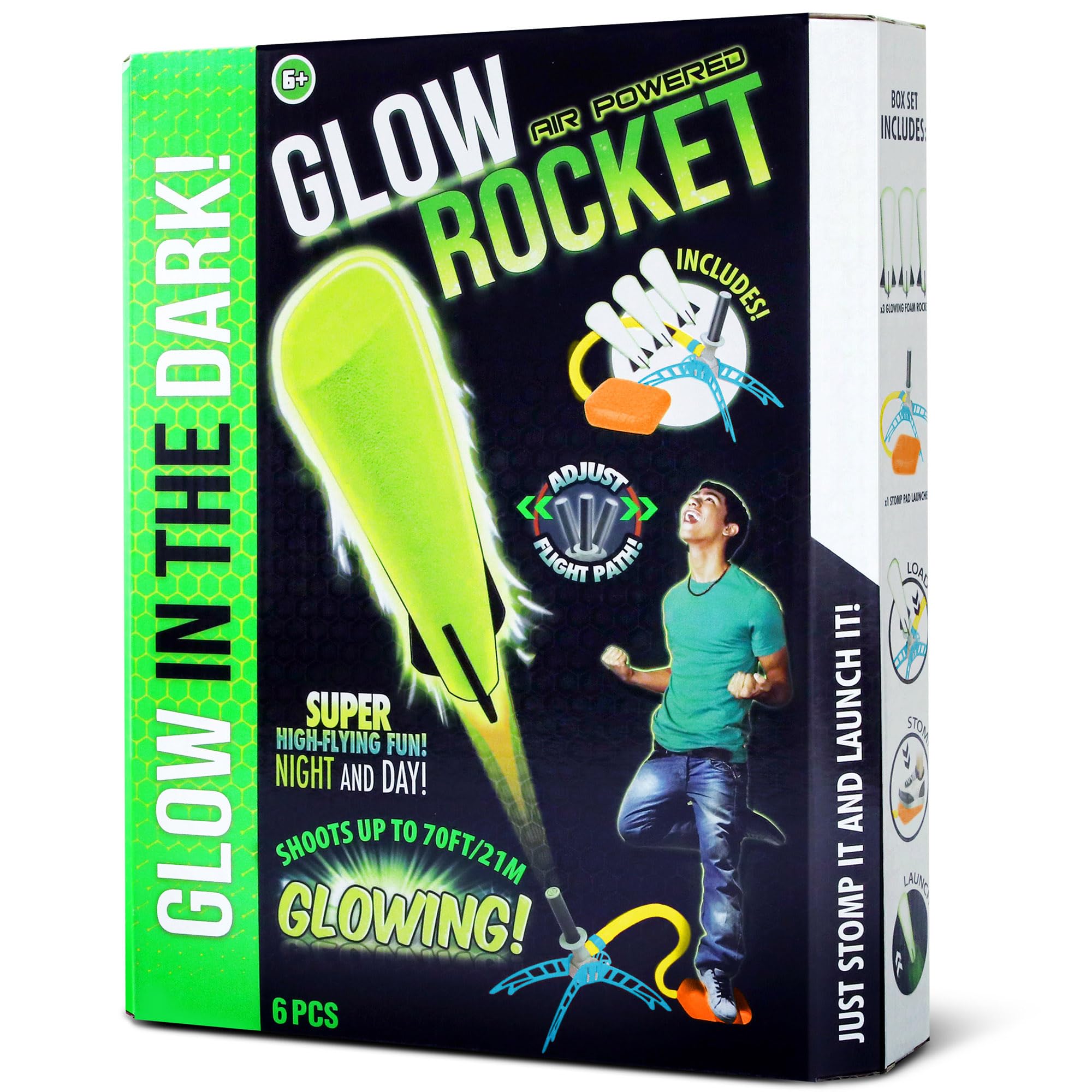 Lanard: Glow Air Powered Rocket - Super High-Flying Toy, 3 Foam Rockets, Launch Stomp Pad, Soars Up to 70', Adjustable Flight, Outdoor Play, Kids 6+