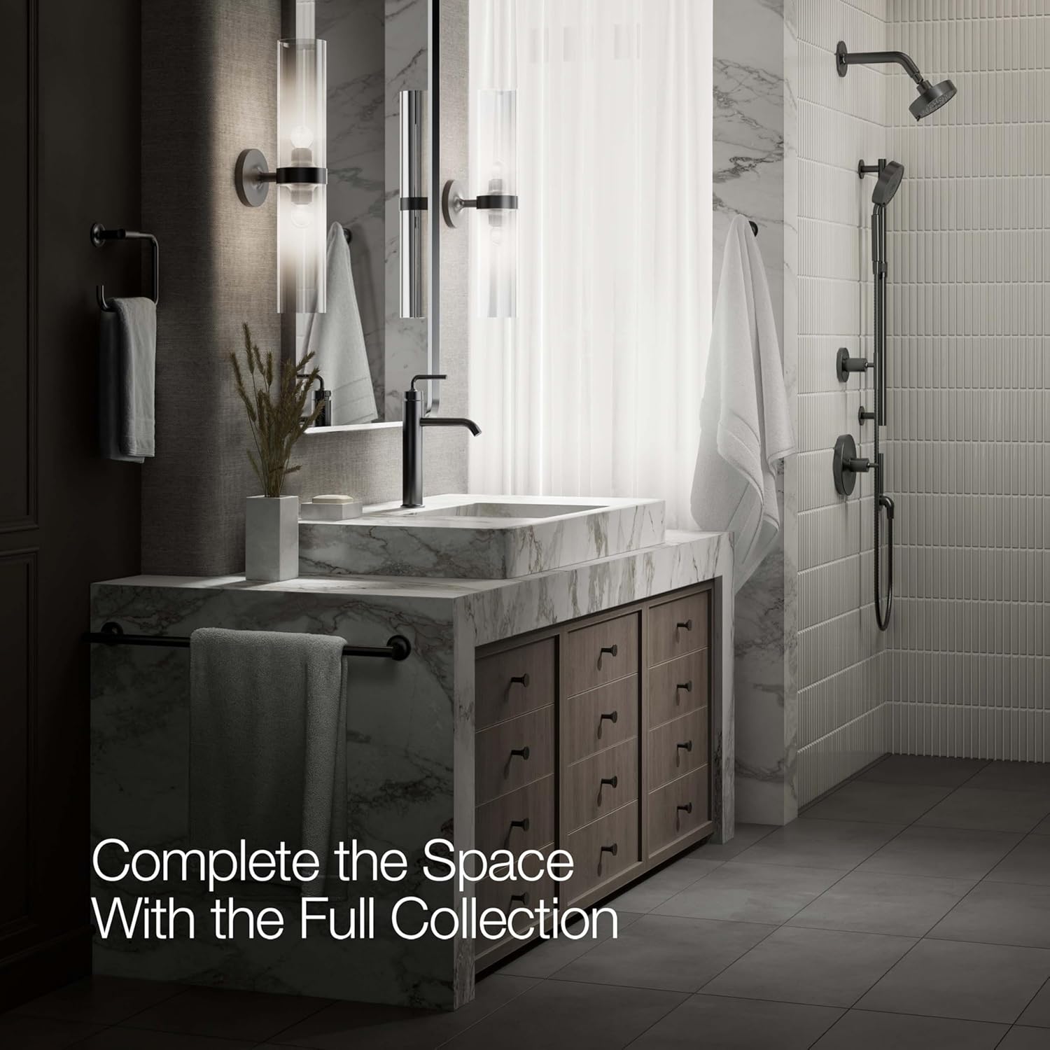 KOHLER K-14404-4A-BL Purist® Tall Single-Handle Bathroom Sink Faucet, Straight Lever Handle, 1.2 GPM, Matte Black