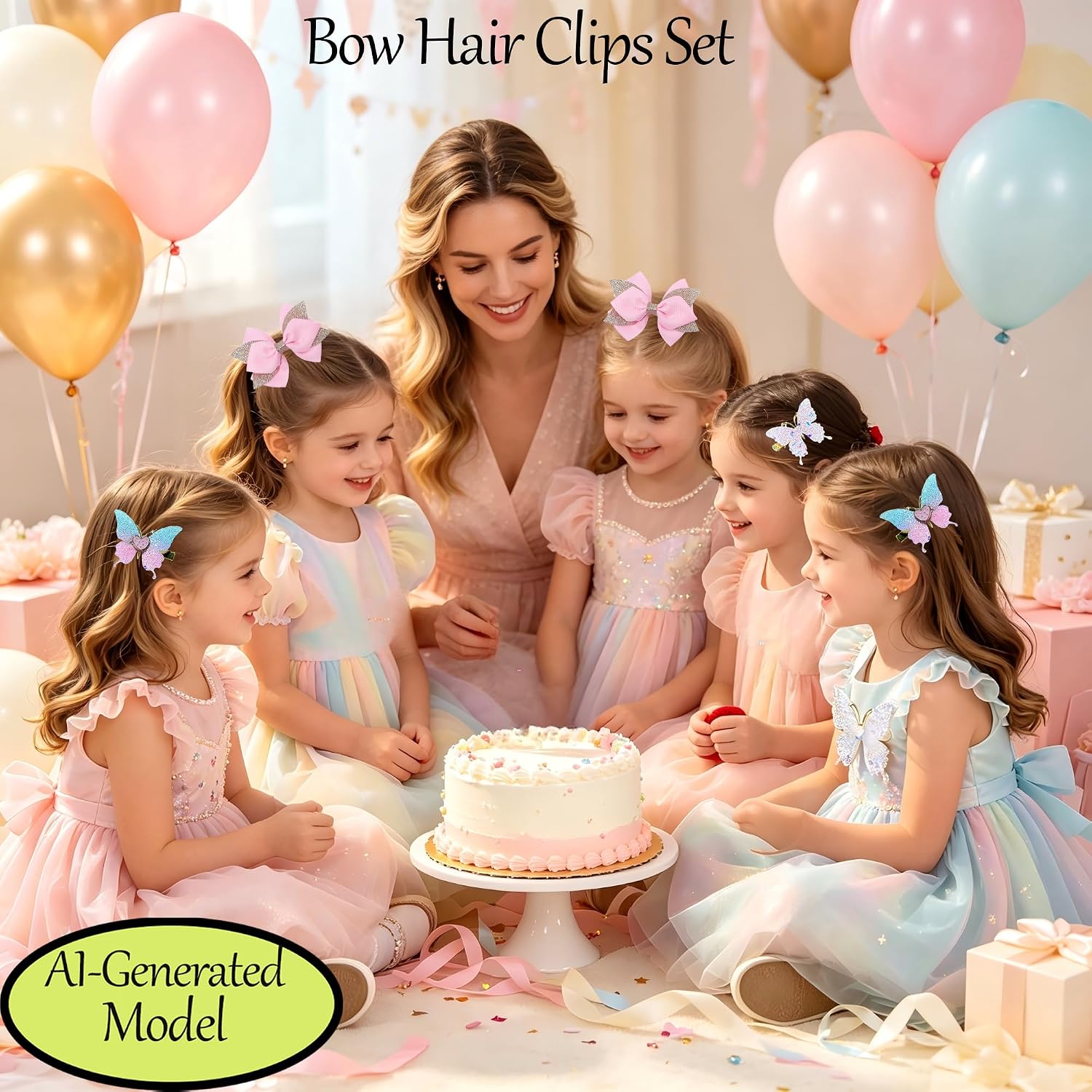 7 PCS Girls Hair Accessories Set, Pink Bow Hair Clips Butterfly Hair Clips image 2