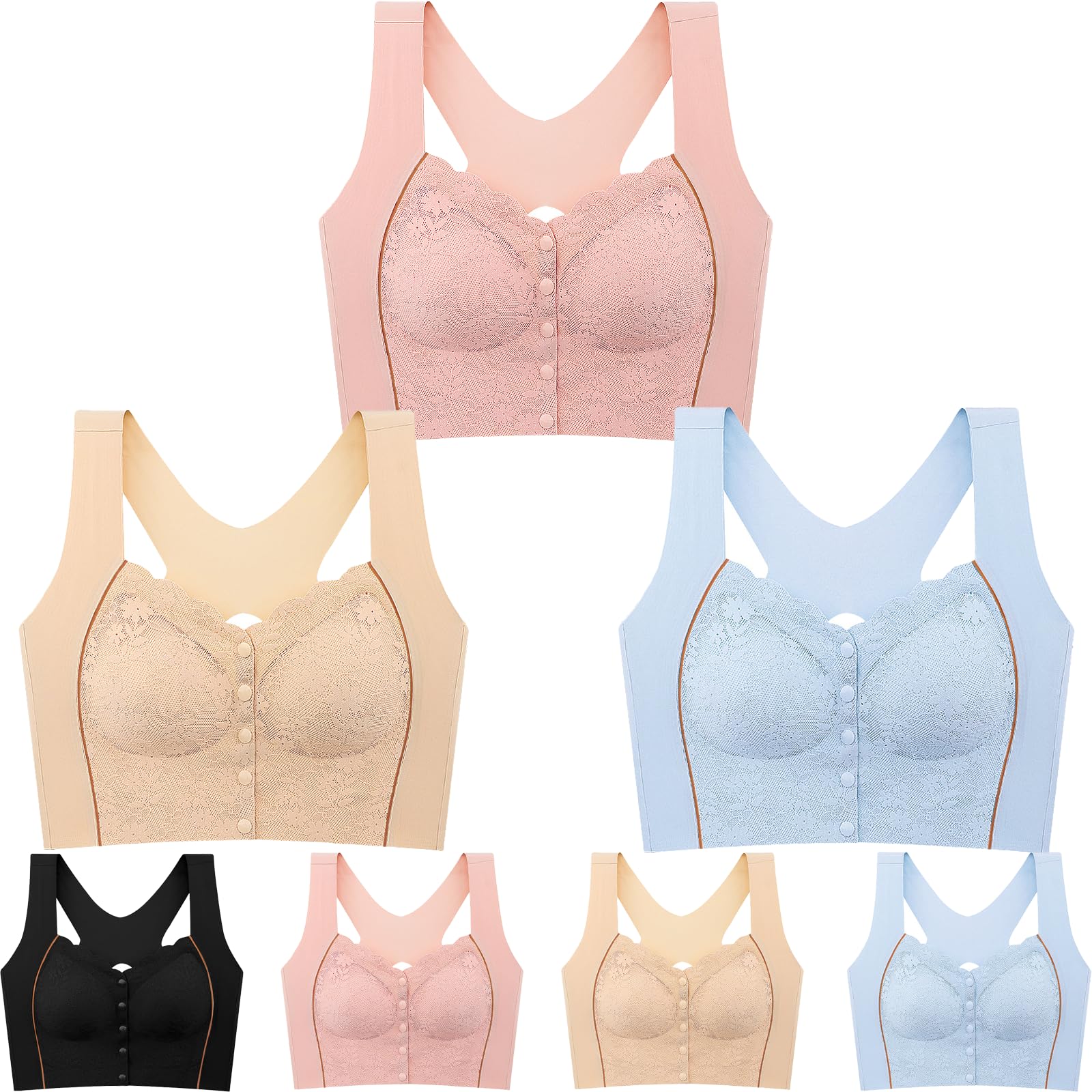 Generico Reggiseni da Donna con Chiusura Frontale, Comodi Reggiseni Modellanti con Bottoni e correttore di Postura, Reggiseno Modellante correttore di Postura