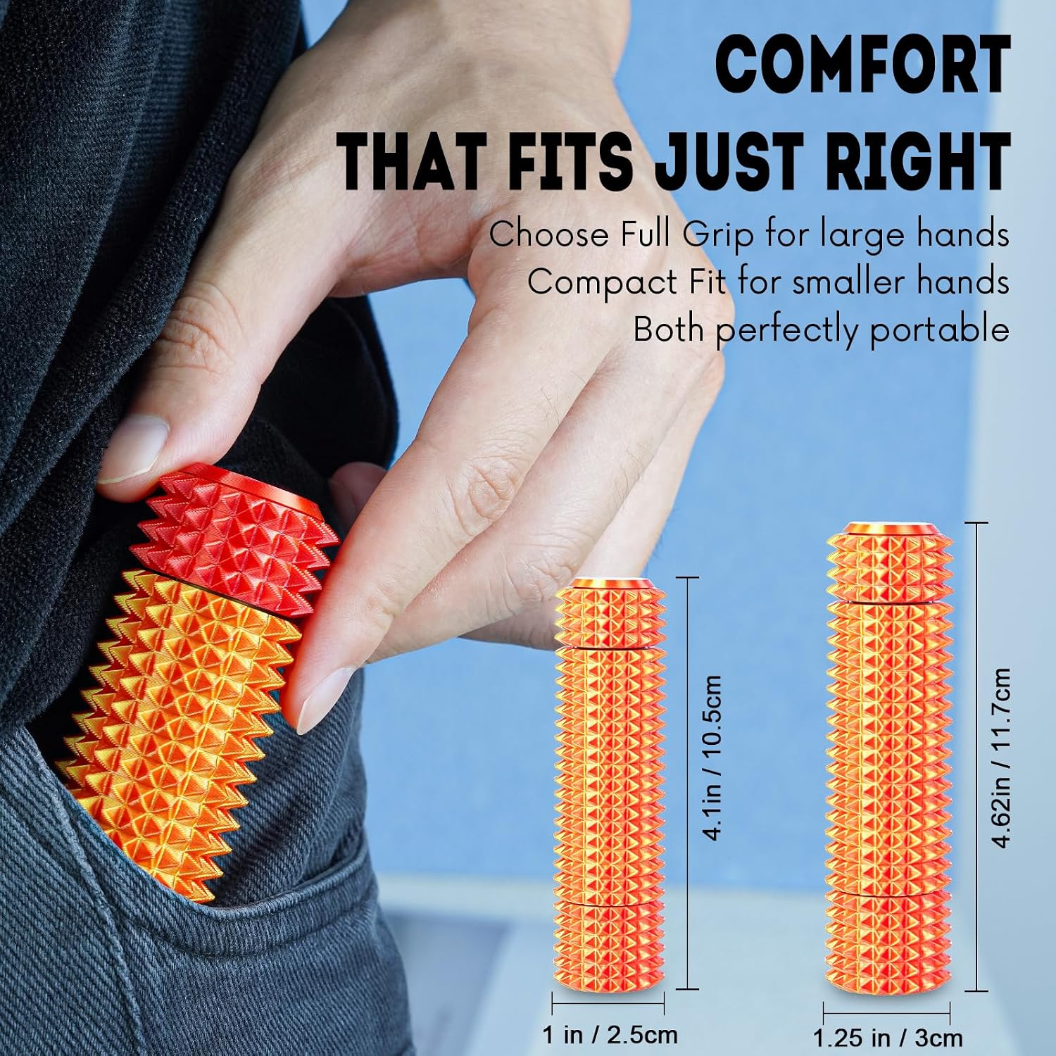 Fidget Roller Adults Teens Sensory Little Stim Gadget for Anxiety Relief Mild Ouchie,Desk Focus Tool Portable Hand Spinner Gifts Idea White Elephant Stocking Christmas(Sunset red,Full Grip)