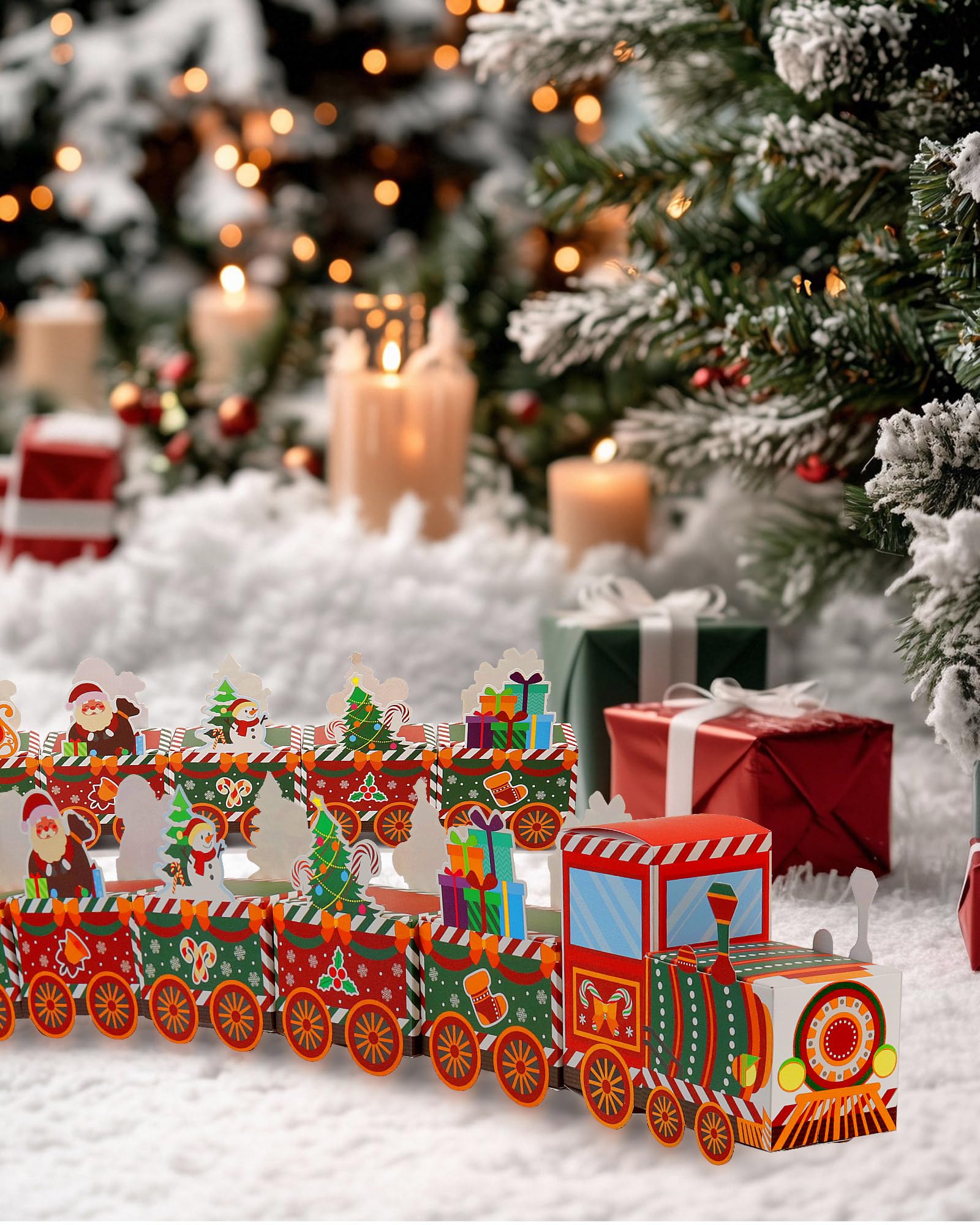 Yucch Calendario de Adviento para Rellenar Niños – Set DIY Tren de Navidad con Papá Noel, Muñeco de Nieve y Reno, Ideal para Dulces o Pequeños Regalos (Estilo Tren)