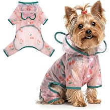 PAIDEFUL Waterproof 4-Leg Dog Raincoat for Small Dogs and Cats Cherry XS
