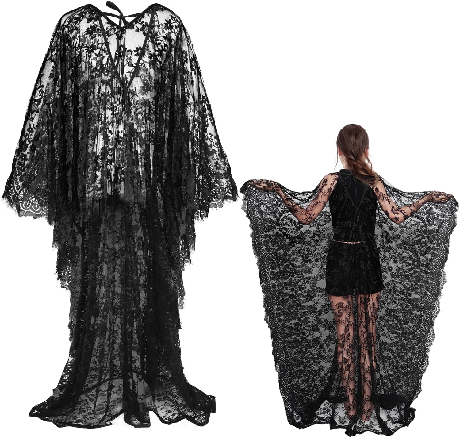 Boho Witch Lace Kaftan Dress Bikini Swimsuit Beach Cover up Sheer See Through Maternity Halloween Costume for Women