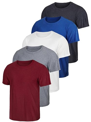 JORHIG 5 Pack Boys Shirts Youth Athletic Dry-Fit T-Shirt Short Sleeve Boys' Activewear Tops for Youth Teens Set B 7-8Y