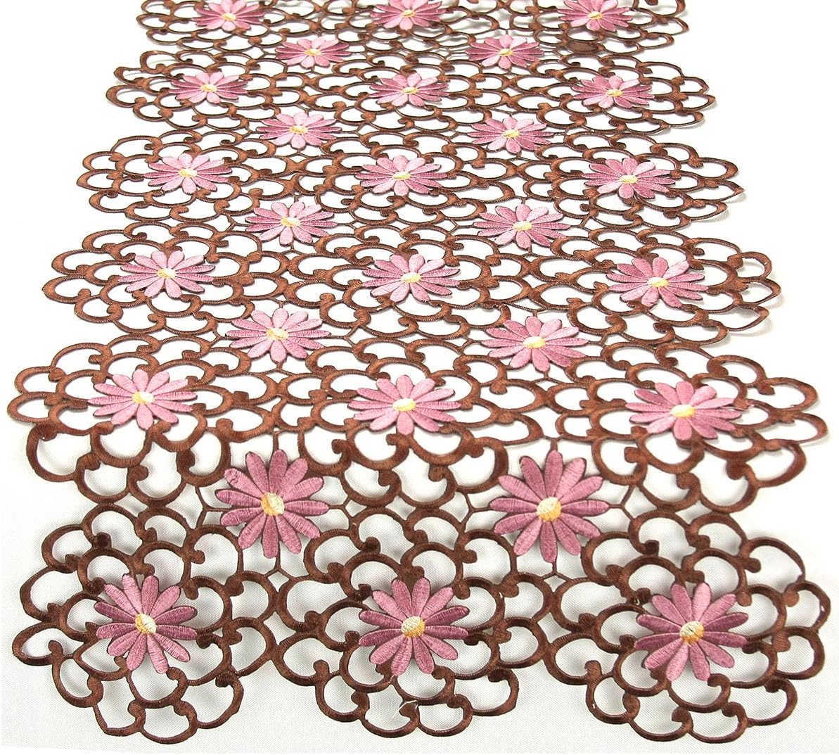 Daisy Splendor Embroidered Cutwork Spring Table Runner, 15 by 54-Inch, Copper