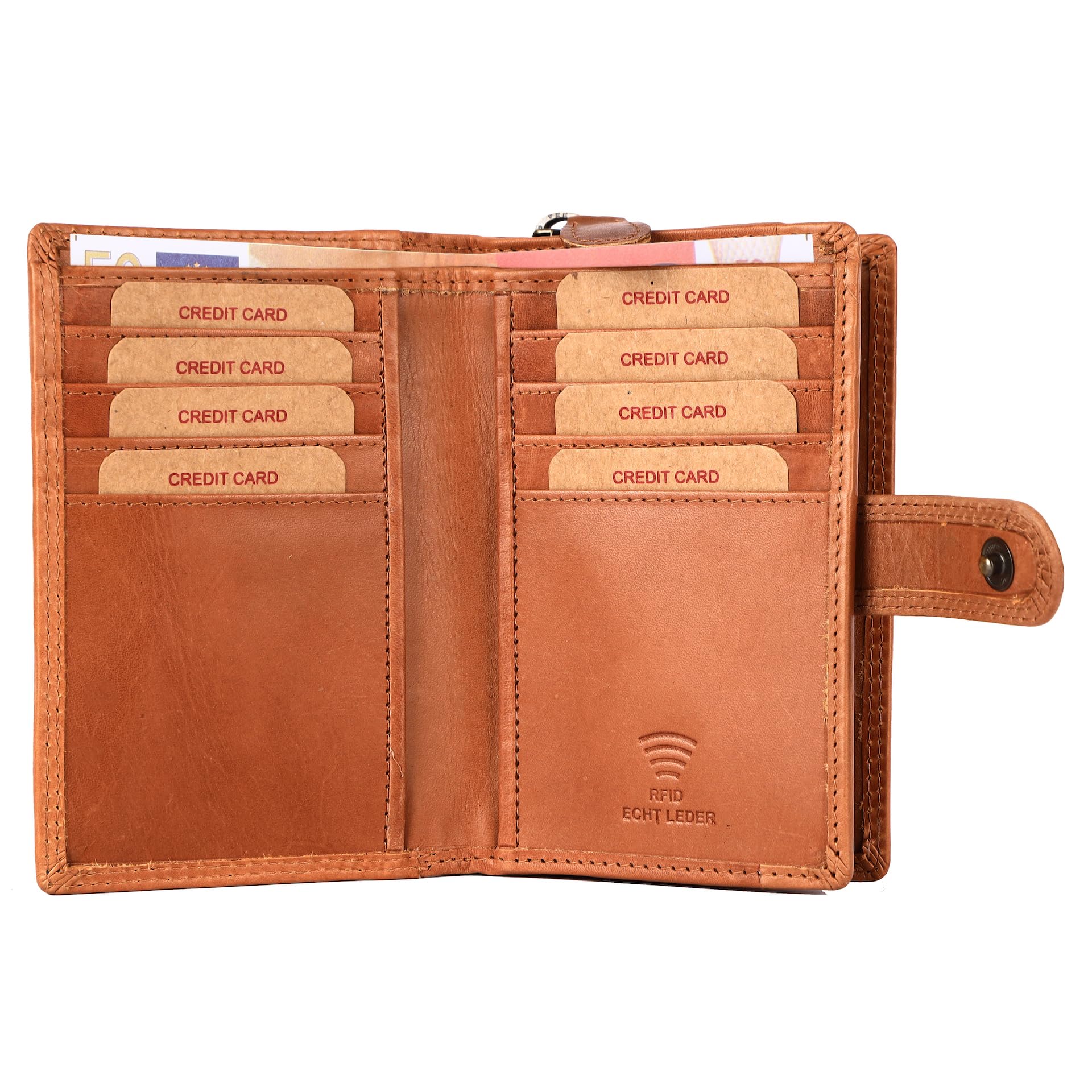Benthill Portafoglio Donna Vera pelle | Portamoneta piccolo con protezione RFID | Portafoglio con 8 scomparti per carte e tasca per monete con confezione regalo, color:Marrone