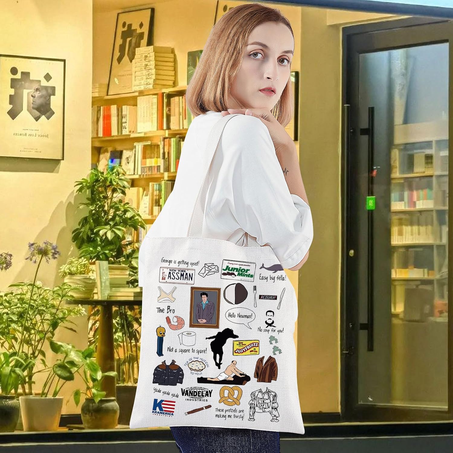 LEVLO George Costanza Tote Bag Elaine & Cosmo Fans Gift George Fans Merchandise