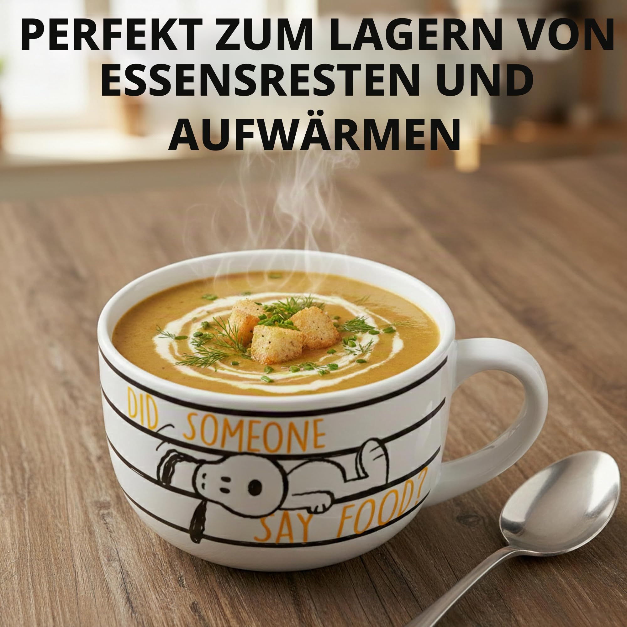 Silver Buffalo Peanuts Snoopy and Woodstock Suppentasse aus Keramik mit belüftetem Kunststoffdeckel, 680 ml | Woodstock mit belüftetem Kunststoffdeckel, 0,71 Liter