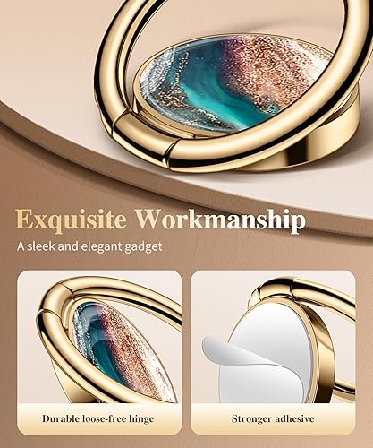 Miniatura 4 de GVIEWIN Soporte de anillo de teléfono celular de mármol, agarre de metal para soporte magnético de automóvil compatible con iPhone 15 Pro Max15