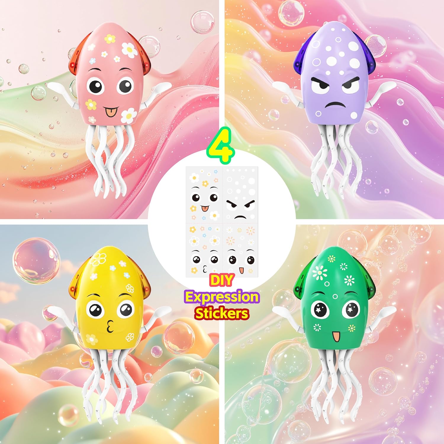 Dancing Squid Toy with DIY Face Sticker—Baby Tummy Time Toys, Crawling Toy for 3 4 5 6 7 8 9 10 11 12 Toddlers Kids Christmas Birthday Gifts, Light & Music On/Off