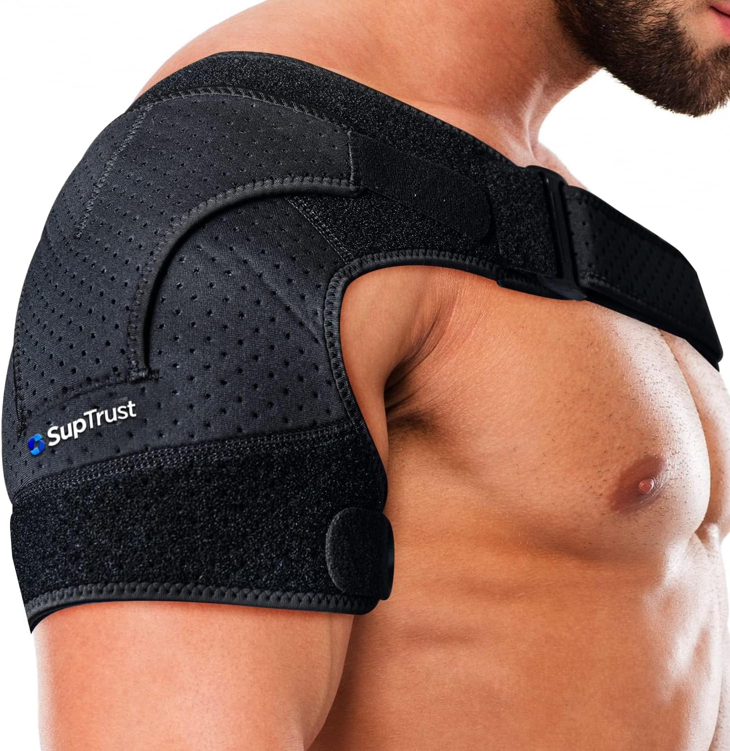 SUPTRUST Recovery Shoulder Brace for Men and Women, Shoulder Stability Support Brace, Adjustable Fit Sleeve Wrap, Relief for Shoulder Injuries and Tendonitis, One Size Regular