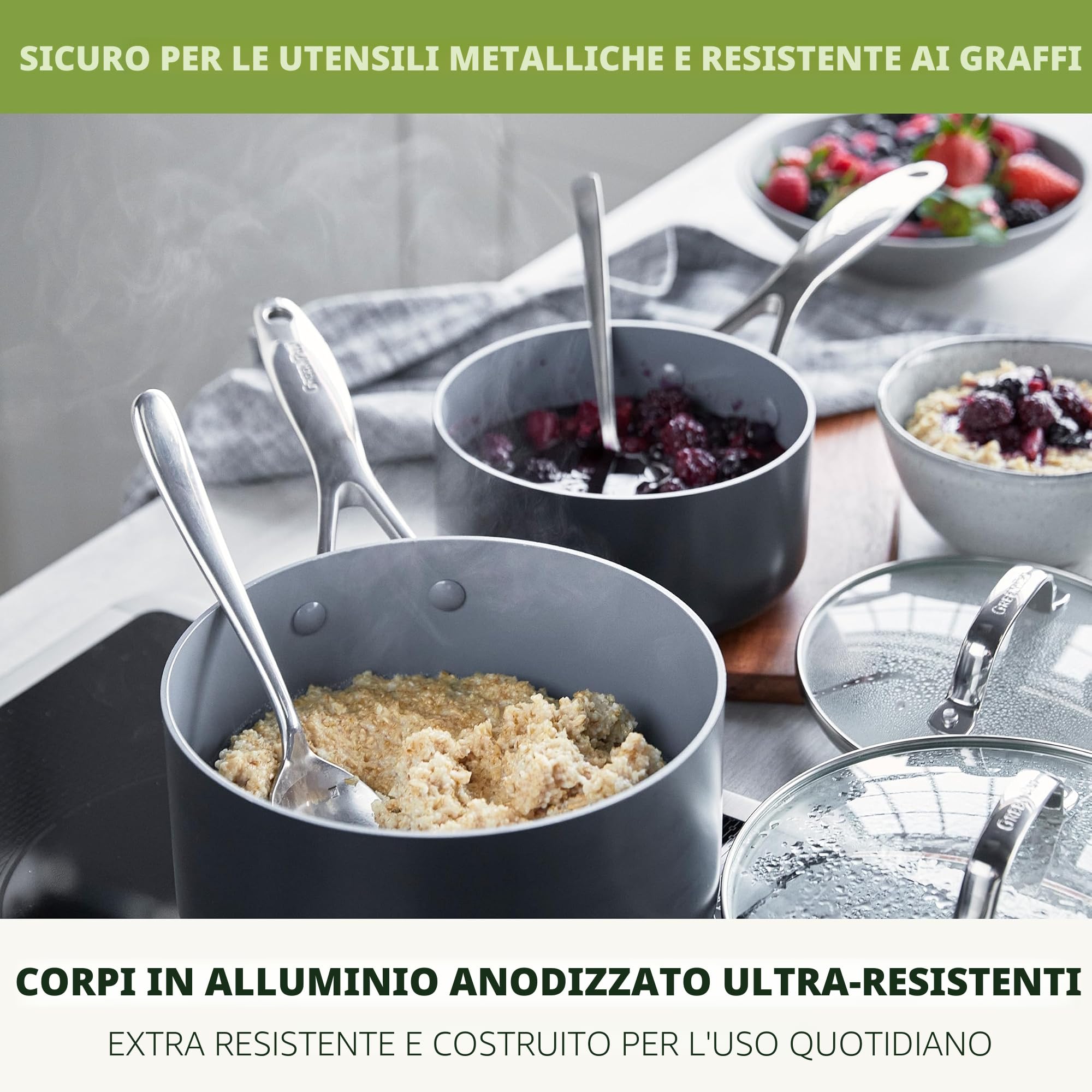 GreenPan Valencia Pro Set di Pentole e Padelle in Ceramica Dura Anodizzata Antiaderente da 11 Pezzi, Comprese Padelle,Per Sauté, Casseruole,Senza PFAS,Induzione,Lavabile in Lavastoviglie,Forno,Grigio
