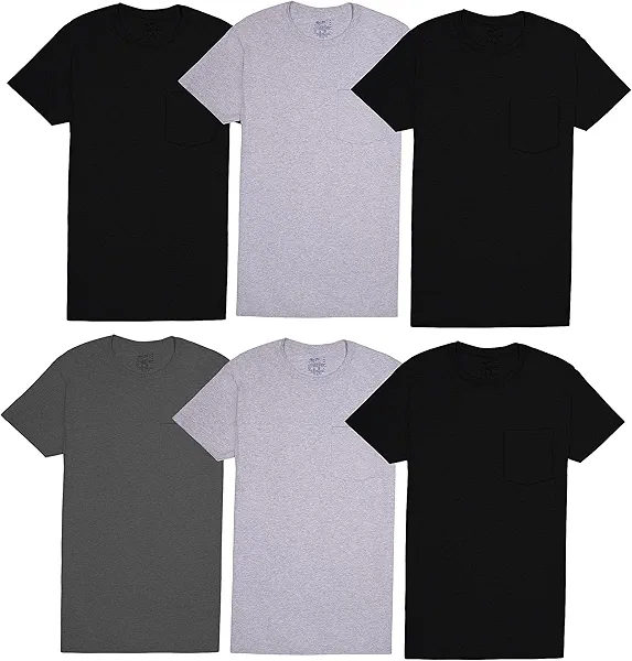 Fruit of the Loom Men's Eversoft Cotton Short Sleeve Pocket T Shirts & Undershirts, Breathable & Tag Free, 6 Pack-Colors May Vary, Small