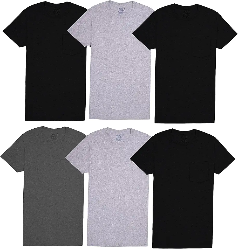 Fruit of the Loom Men's Tee Undershirts, Moisture Wicking & Tag Free, Short Sleeve Pocket T-Shirts OEKO-TEX STANDARD 100