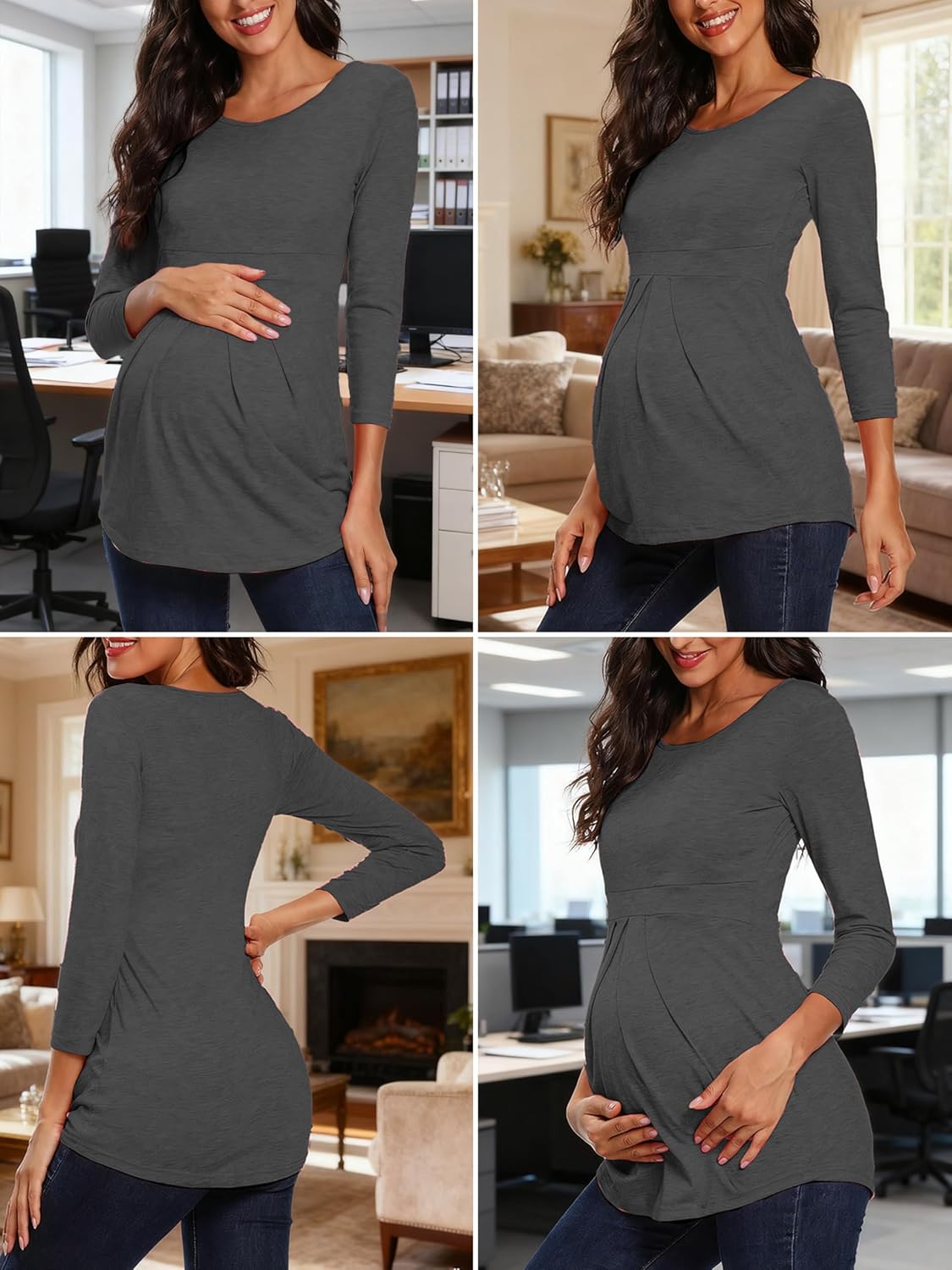 Ecavus Womens Maternity Shirts 3-Pack Short Sleeve Tops Empire Waist Pleated Front Maternity Clothes for Work and Casual