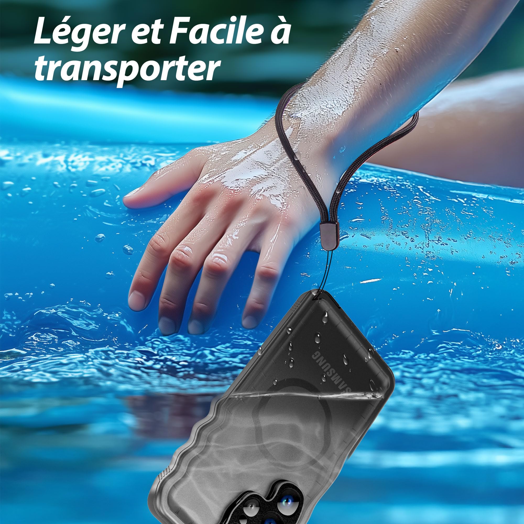 SPORTLINK Coque pour Samsung Galaxy S26 Ultra magnétique Compatible MagSafe, étanche IP68, Protection Antichoc Militaire 360° intégrale, Anti-poussière, écran et caméra intégrés, avec Cordon – Noir