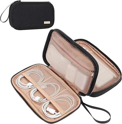 NISHEL Estuche Organizador de Cables de Viaje, Estuche Electrónico de Doble Capa, Esenciales para Cargador, Cable, Teléfono, Memoria USB, Mediano,