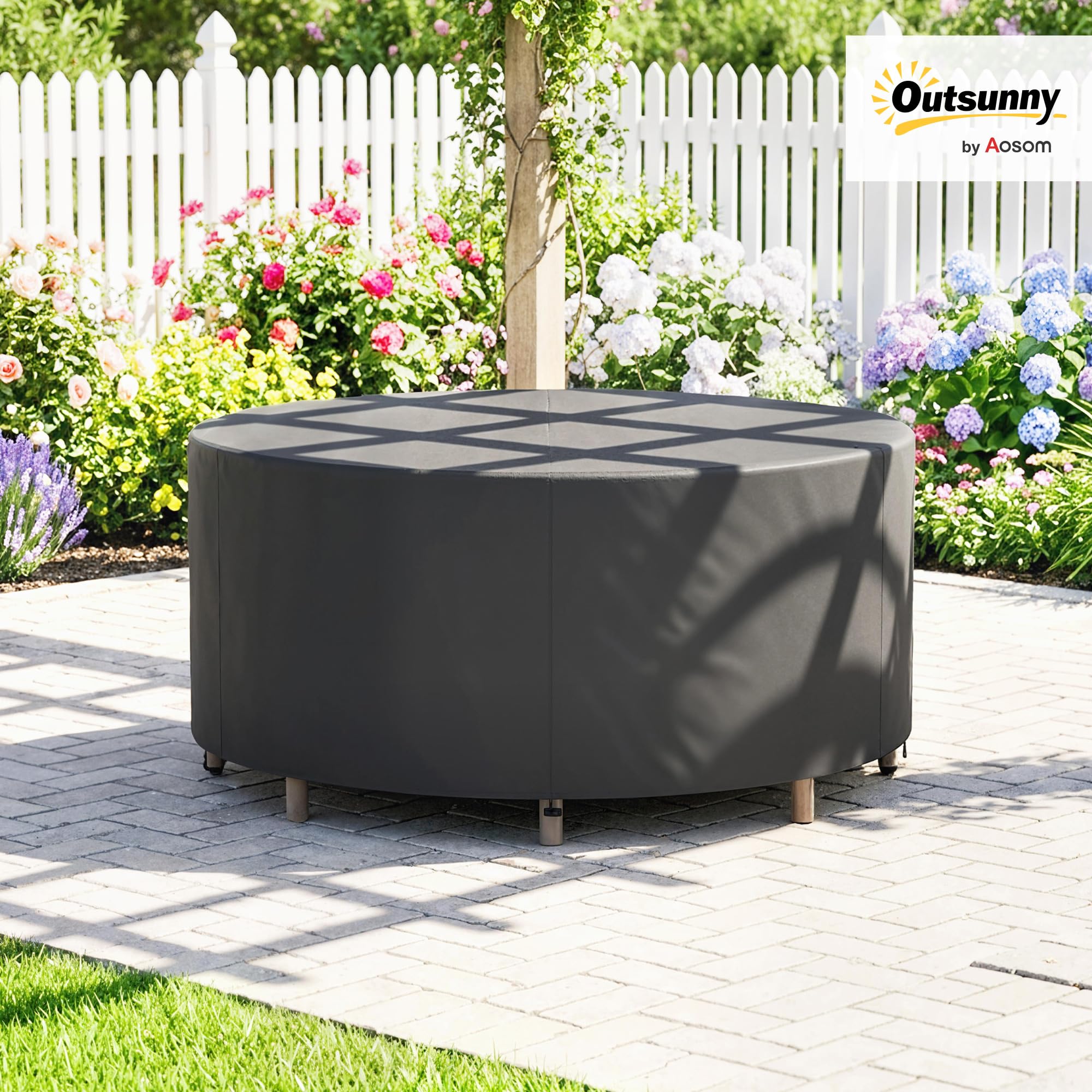 Outsunny Housse pour mobilier de jardin rond, housse de table imperméable, tissu Oxford 420D robuste pour table et chaises de jardin extérieur, Ø200 x 80 cm, noir