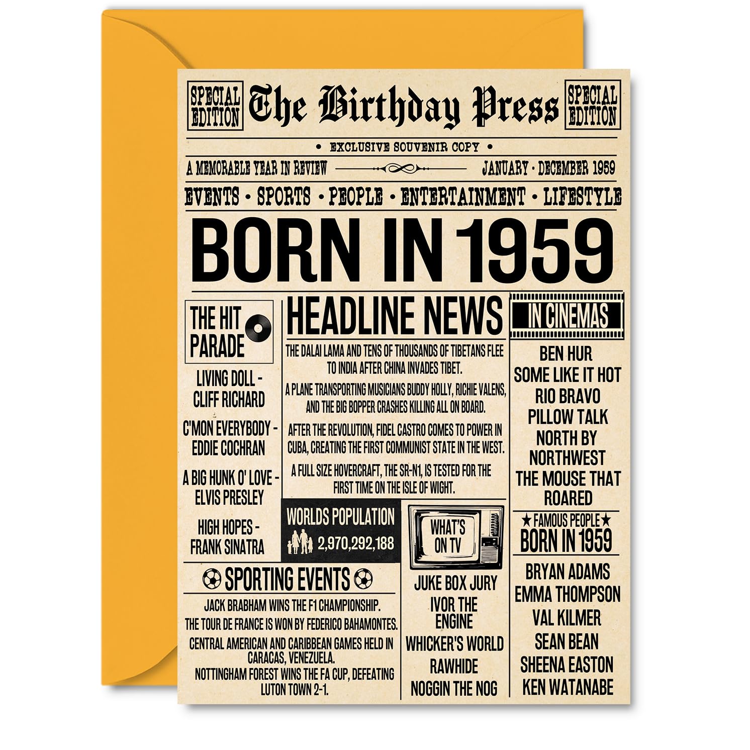 67th Birthday Cards for Women Men - Born In 1959 Newspaper - Happy 67 Birthday Card for Grandma Grandad Nan Vintage Retro Back In 1959, A5 Bday Greeting Cards