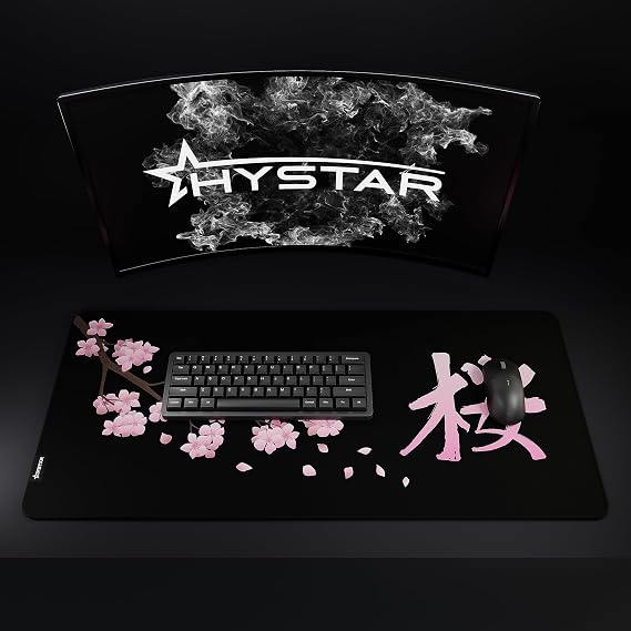Hystar Extended Gaming Mouse Pad | L 45 x 20 | 5mm Thick, Waterproof Surface, Smooth Polyester Fabric, and Natural Rubber Base | Blossom