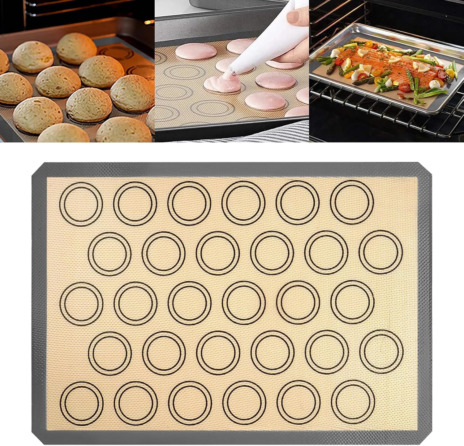 2 Pack Silicone Reusable Baking Mat, Cookie Sheets for Baking, Non-Stick - Food grade,Oven Baking Sheet for Making Bread,Cookies,Macaroons (gray 42 * 29.5cm)