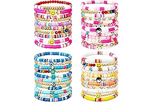 44 Pcs Clay Disc Beaded Bracelets, Colorful Heishi Beads, Preppy Y2K Jewelry