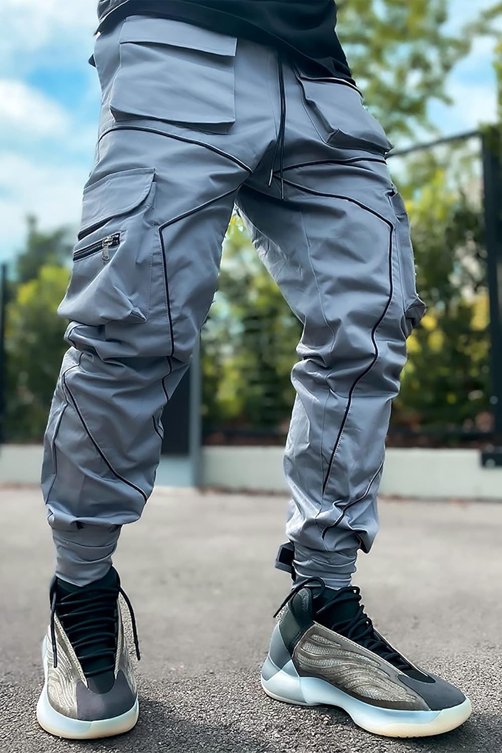 BOOMLEMON Men's Cargo Jogger Pants Reflective Technical Hip Hop Harem Pants Punk Streetwear Tactical Track Pants - Image 3