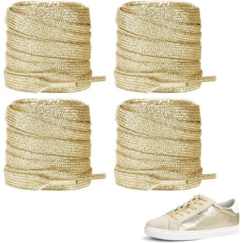 UamGlsob 2Pairs Glitter Metallic Shoelaces for Golden Goose Sneakers, 8MM Flat Sparkly Bling Shoe Strings Replacement laces