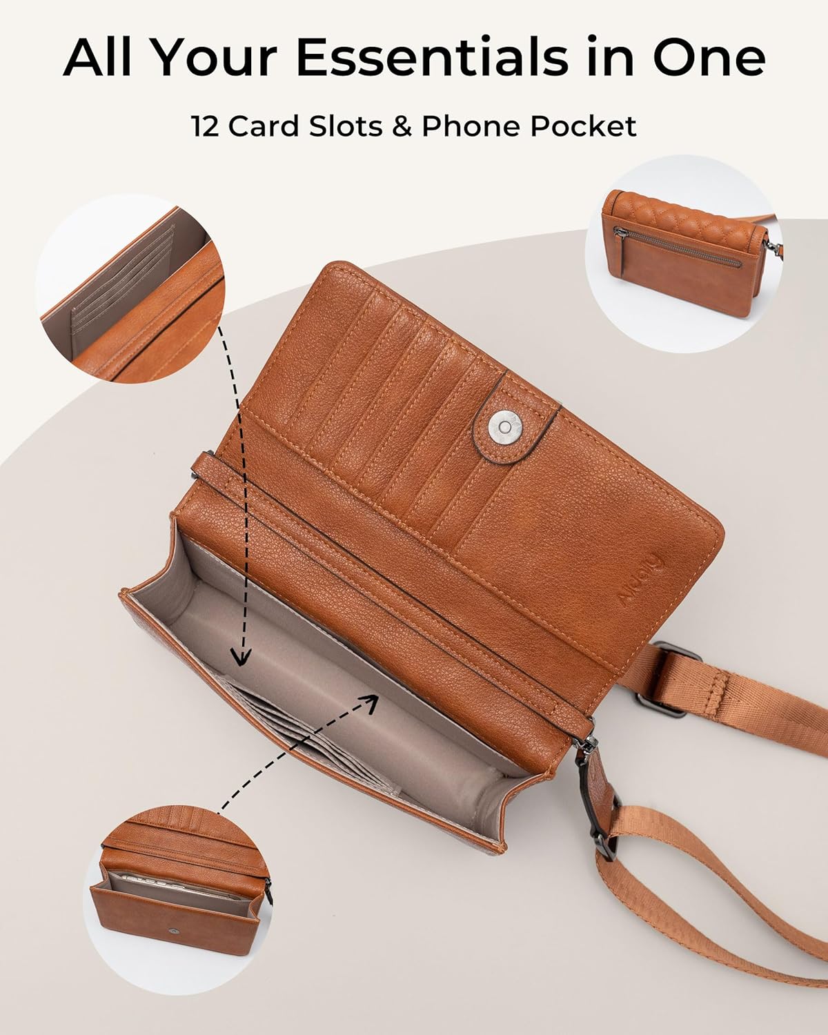 Alldaily Quilted Small Crossbody Bag for Women, Wallet Purse with Card Slots & Phone Holder - Image 3