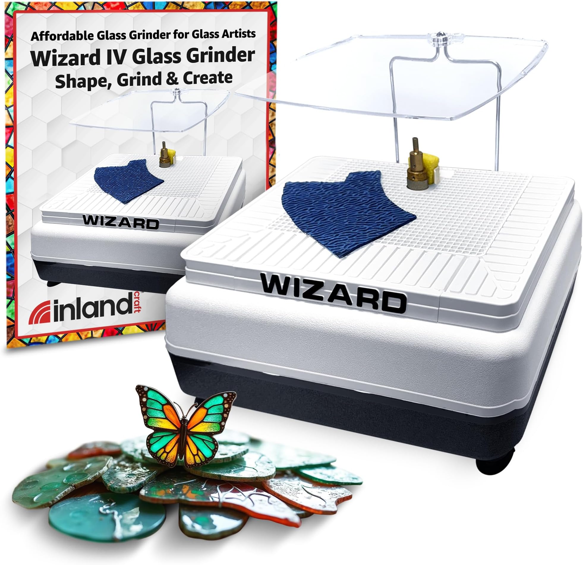 Wizard IV Glass Grinder, Precision Tool for Edging, Shaping & Drilling, Essential Machine for Mosaics, Jewelry & Craft, Includes 2 Diamond Grinding Bits, Portable and Durable, 115V Only